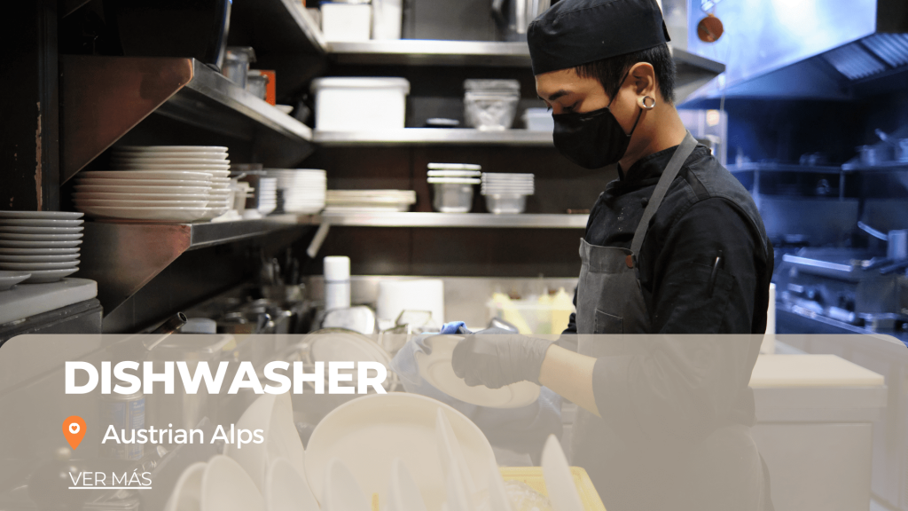 Trabajo de lavaplatos de restaurante en los Alpes austriacos